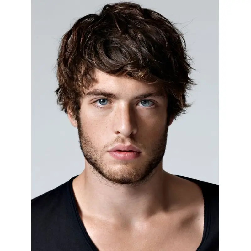 Comfortable Straight Hand Tied Short Men Wigs