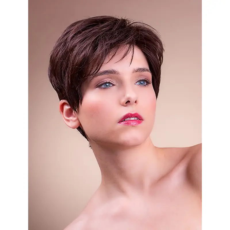 Straight Brown Boycuts 6" Monofilament Synthetic Ladies Short Hairstyles