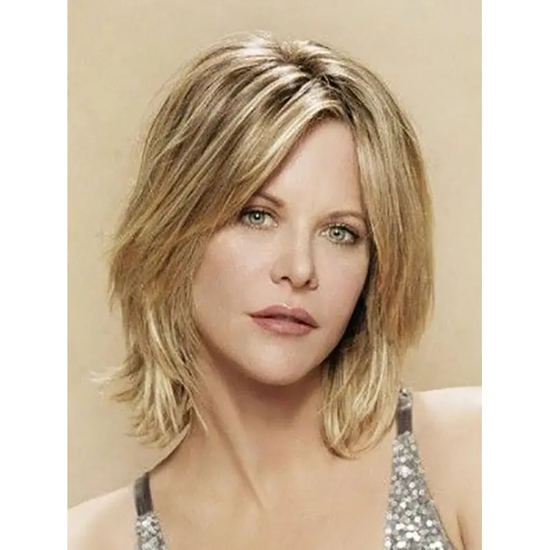 Straight Chin Length Blonde Synthetic Meg Ryan Wigs