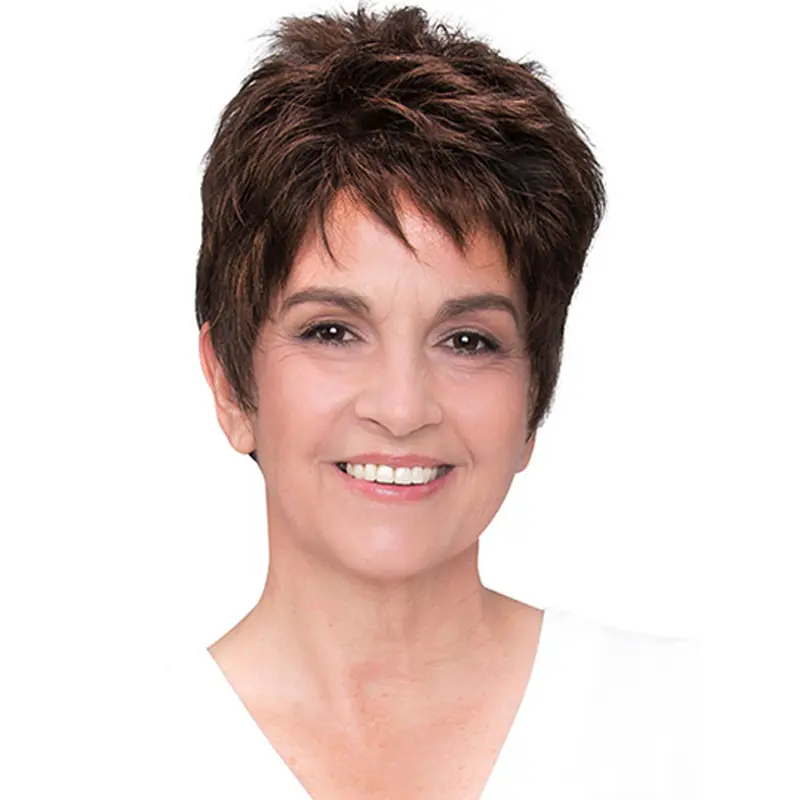 Cropped 6" 100% Hand-tied Brown Synthetic Boycuts Elderly Women Wigs On