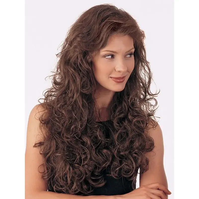 Nice Brown Curly Long Human Hair Wigs & Half Wigs