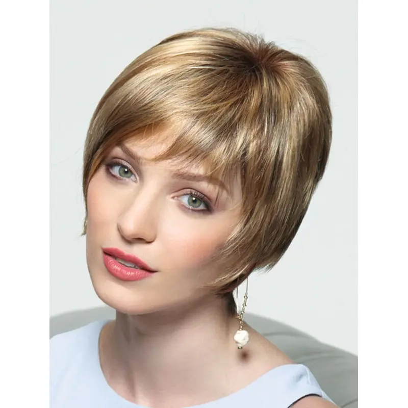 Style Blonde Straight Short Monofilament Wigs
