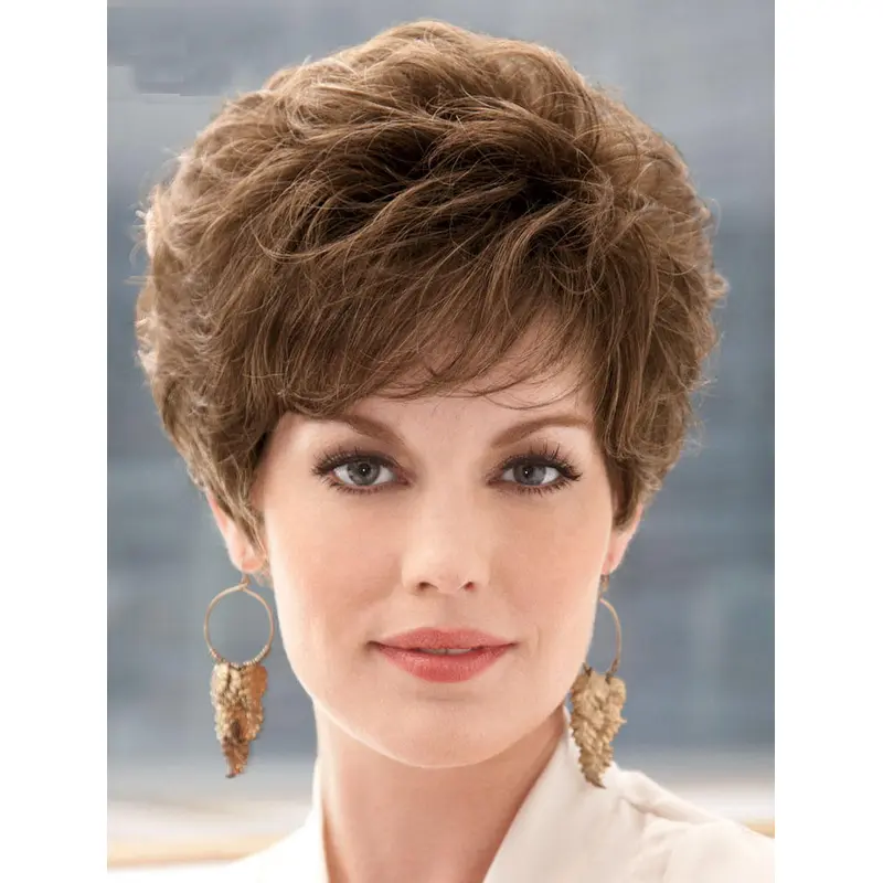 Brown Style With Bangs Curly Short Wigs