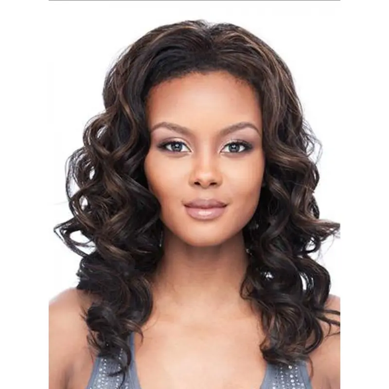 Fashionable Brown Wavy Shoulder Length Human Hair Wigs & Half Wigs