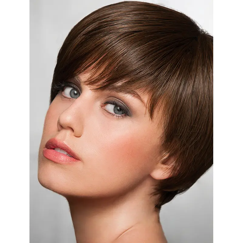 Straight 8" Brown Synthetic Boycuts Ladies Short Wigs
