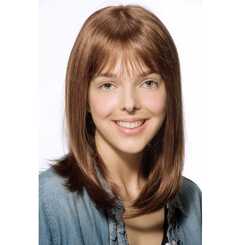 Wonderful Shoulder Length Straight Brown With Bangs High Quality Wigs