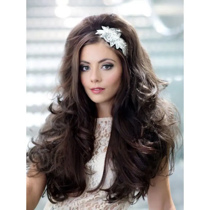 Gorgeous Brown Wavy Long Human Hair Wigs & Half Wigs