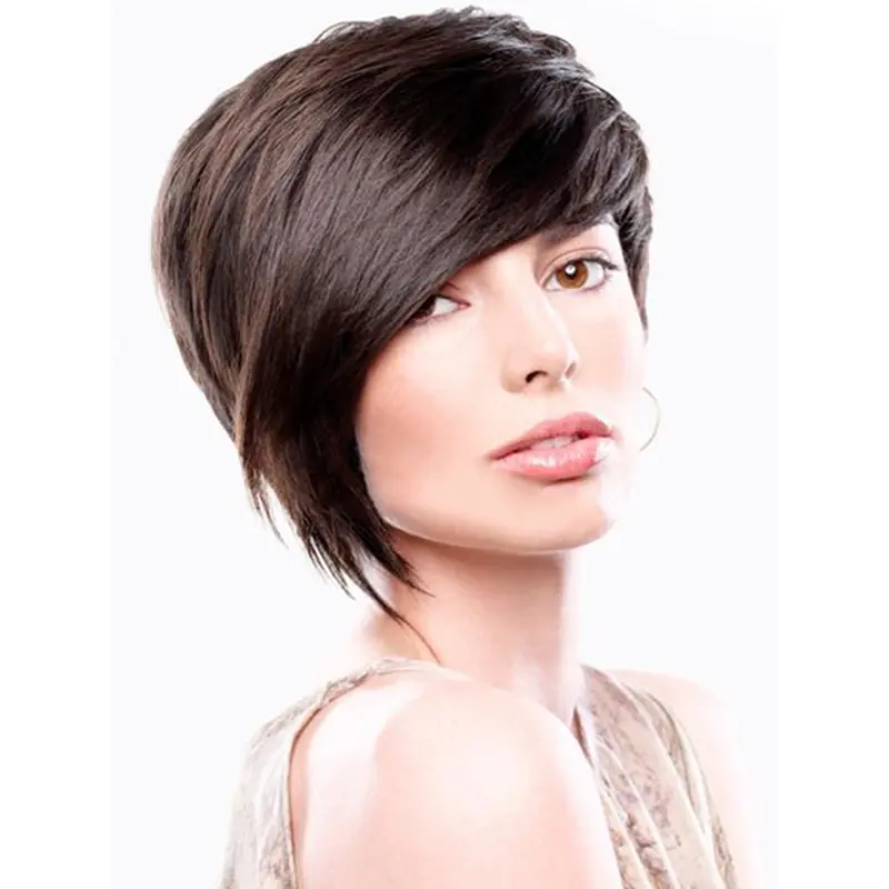 Brown Straight Remy Human Hair Beautiful Short Wigs