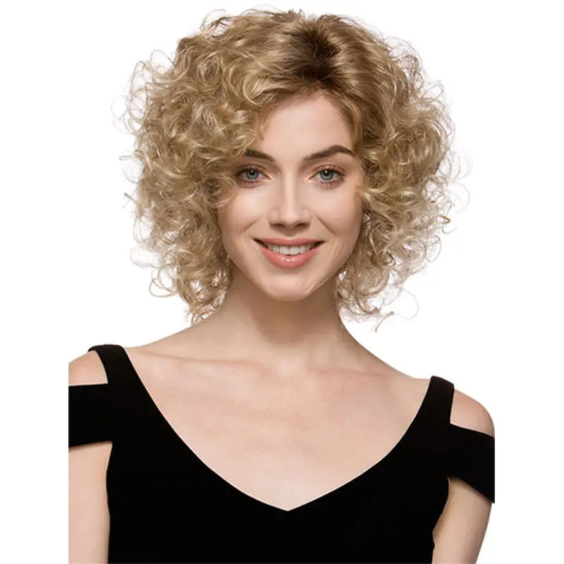 Faddish Brown Curly Chin Length Glueless Lace Front Wigs
