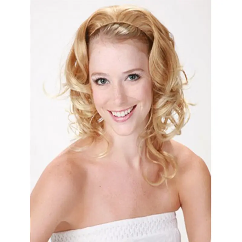 Blonde Curly Shoulder Length Human Hair Wigs & Half Wigs