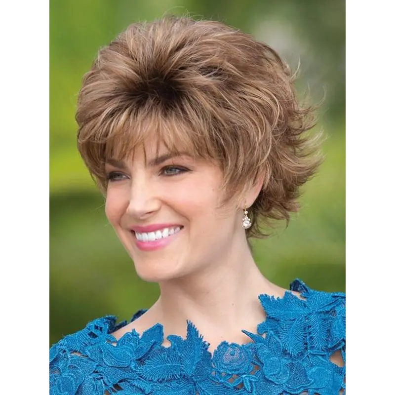 Capless Layered Short Wavy Synthetic Brown Wigs