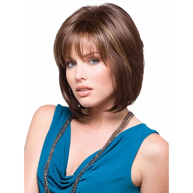 Faddish Brown Straight Chin Length Bob Wigs