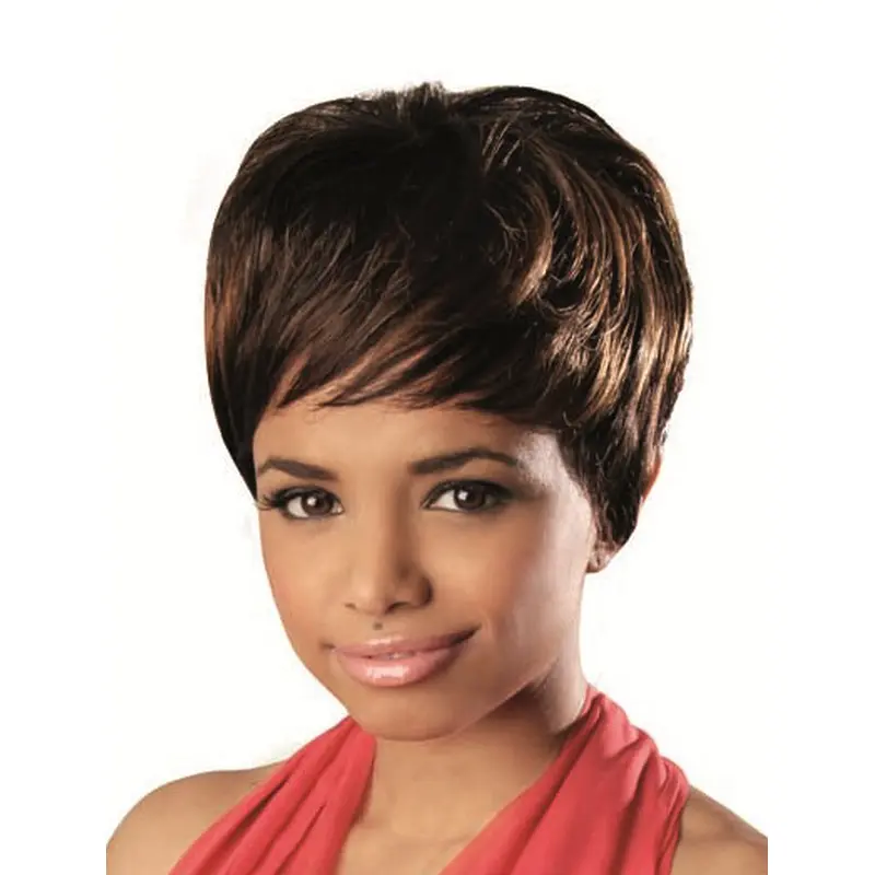Brown Wavy African American Wigs With Bangs