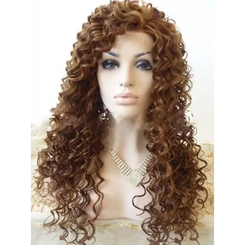 Hot Selling Brown Color KInky Curly Lace Front Human Wigs 18 Inches