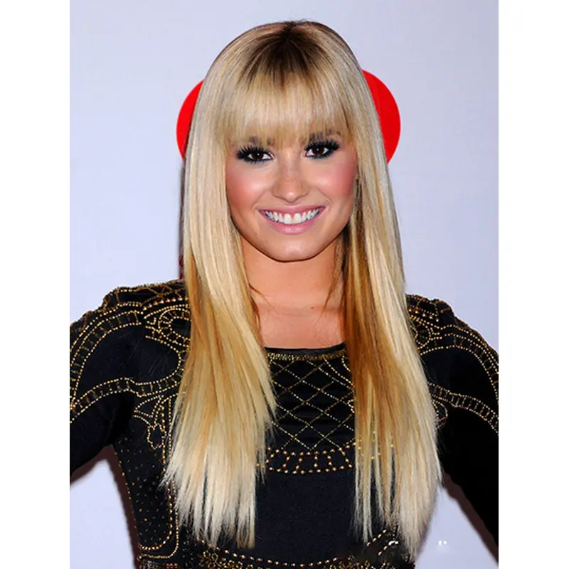 20" Capless Long Blonde With Bangs Demi Lovato Wigs