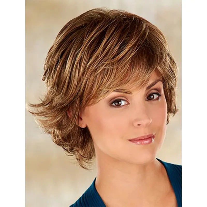 Glamorous Synthetic Brown Wavy Medium Wigs