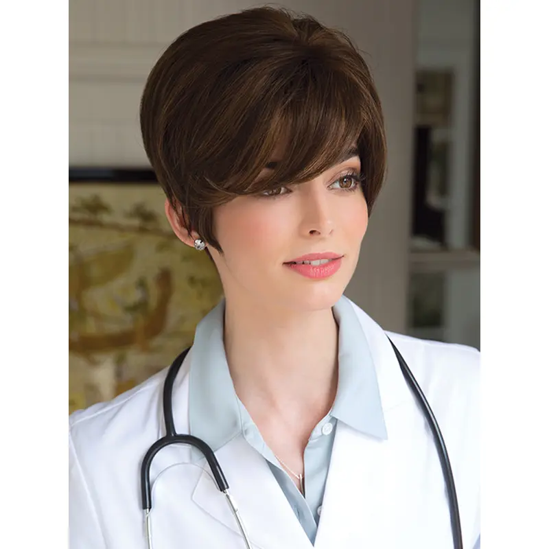 Incredible Monofilament Straight Brown Short Wigs