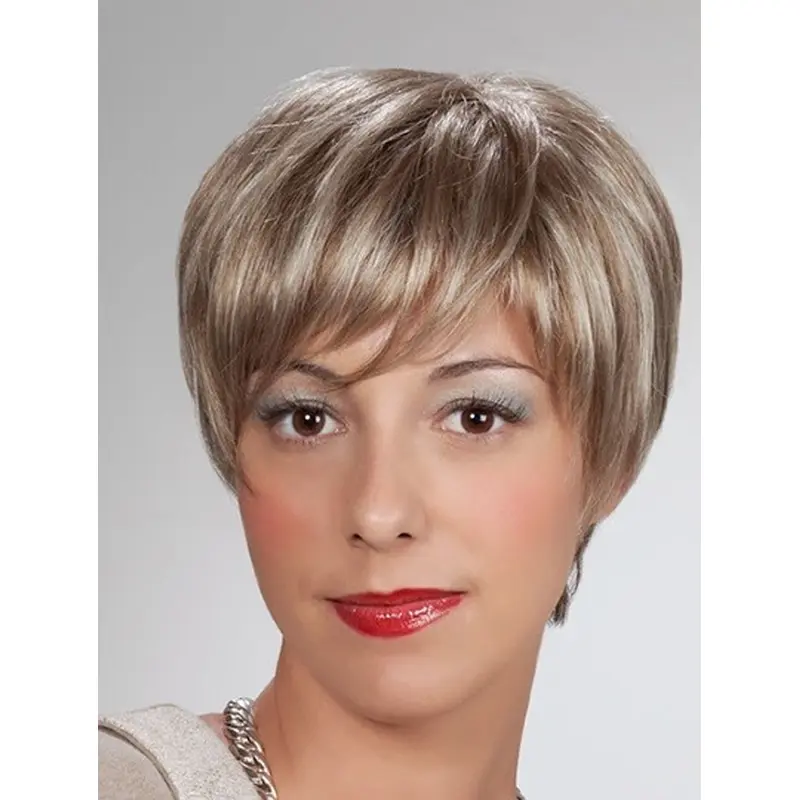 Short Blonde 8" Straight Synthetic Mono Wigs