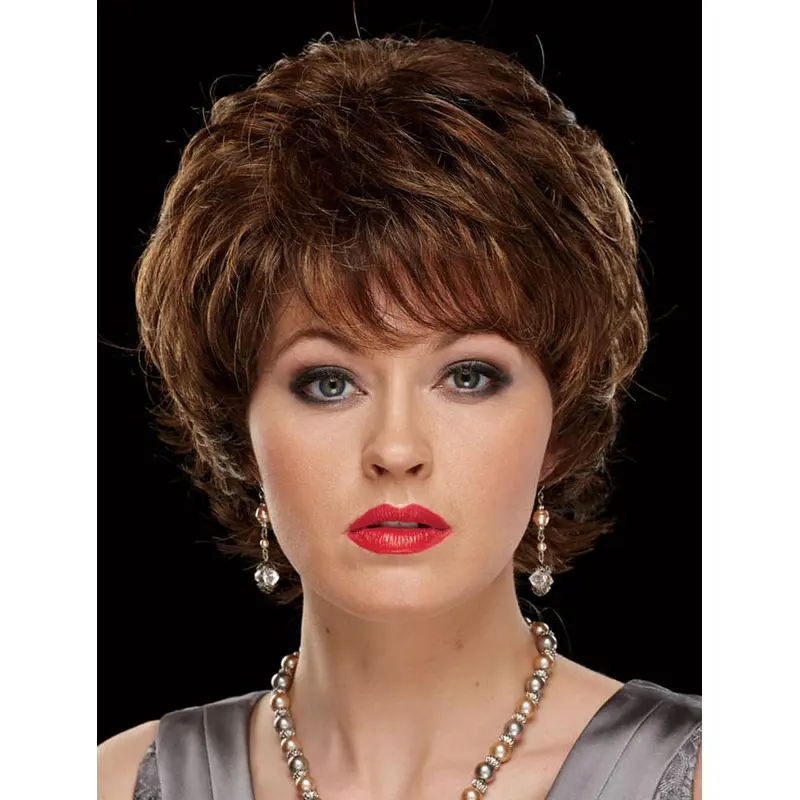 Fashional Chin Length Wavy Brown With Bangs Beautiful Wigs