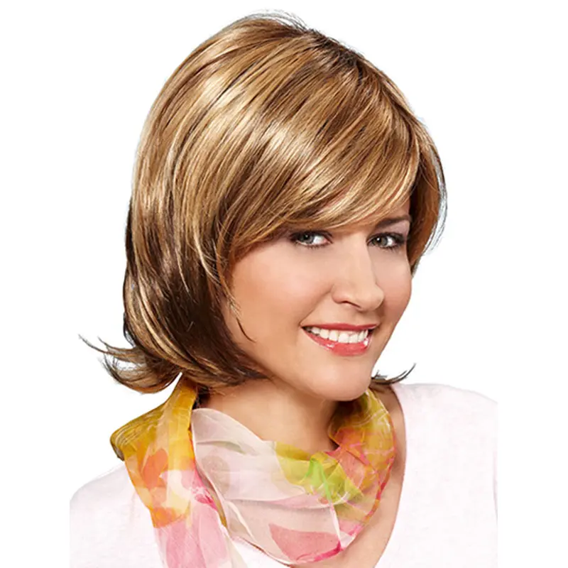 Synthetic 12" Wavy Chin Length Blonde Bob Cut Wigs