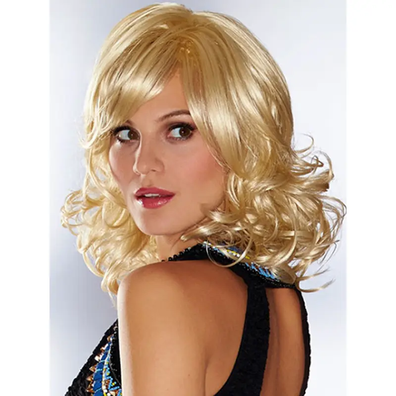 14" Curly Blonde Bobs Medium Wigs