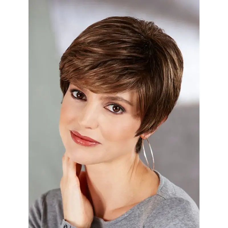Brown No-fuss Boycuts Straight Short Wigs