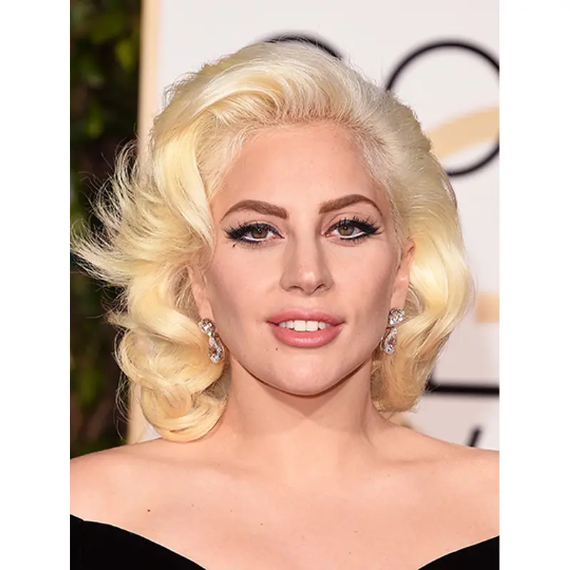 Curly Blonde Capless Chin Length Bobs Lady Gaga Wigs