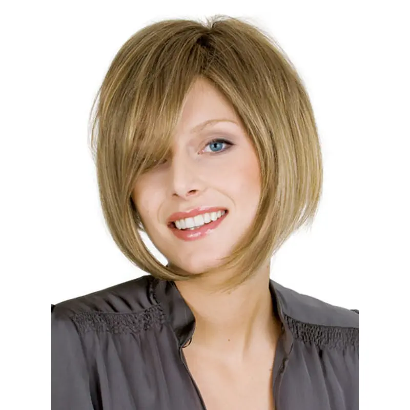 Polite Blonde Straight Chin Length Wigs For Cancer