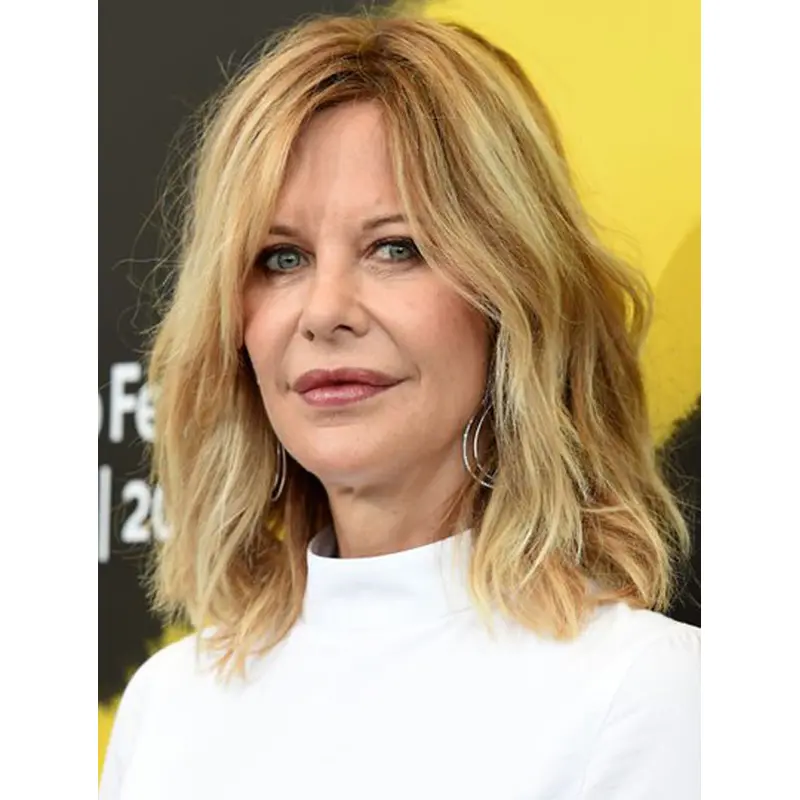 Wavy Shoulder Length Blonde Synthetic Meg Ryan Wigs