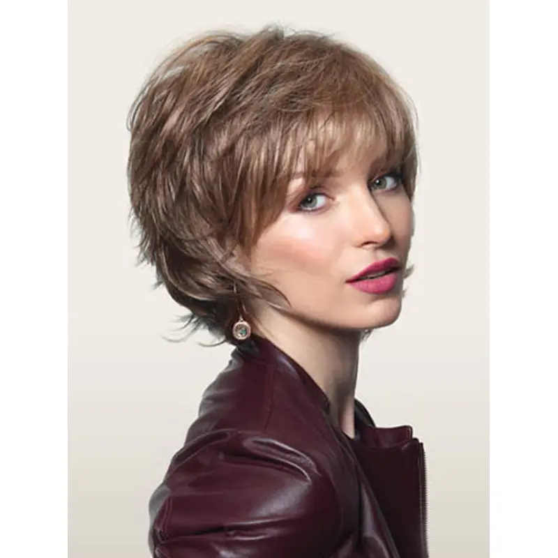 Brown Easy Layered Wavy Short Wigs