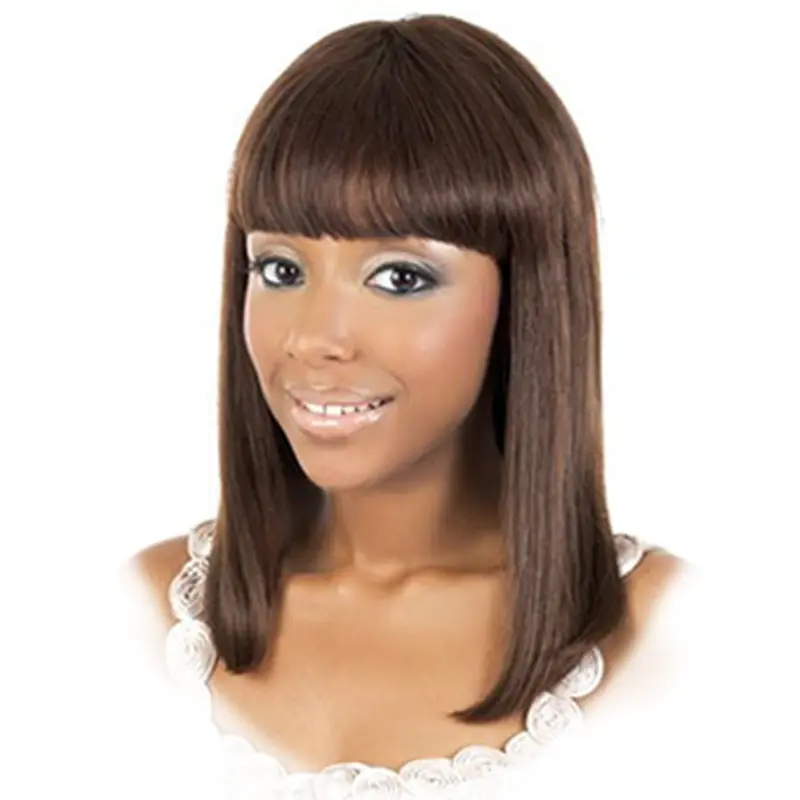 Impressive Brown Straight Shoulder Length African American Wigs