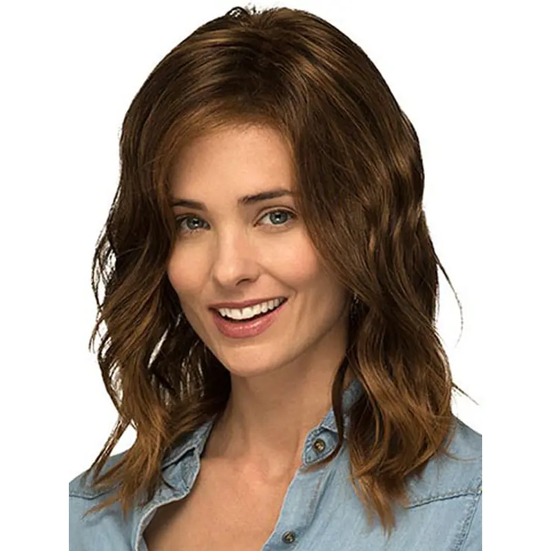 14" Curly Brown Without Bangs Medium Wigs