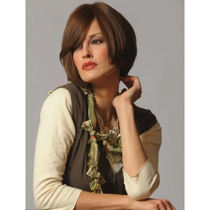 Brown Chin Length Bobs With Bangs