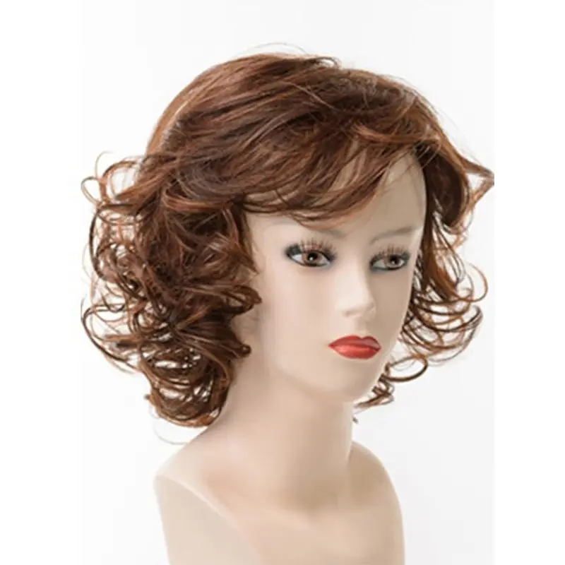 Durable Brown Curly Chin Length Synthetic Wigs