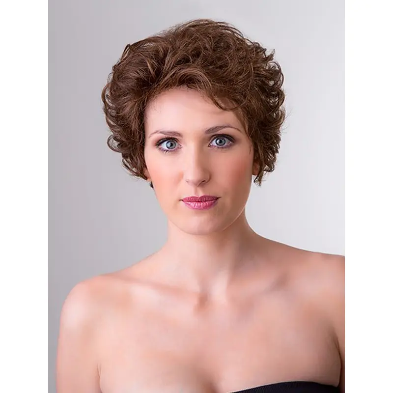 Monofilament 8" Curly Short Brown Synthetic Classic Lady Wig