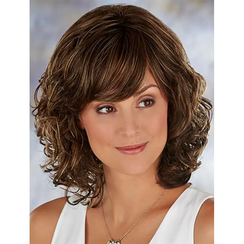 Brown Top Wavy Synthetic Medium Wigs