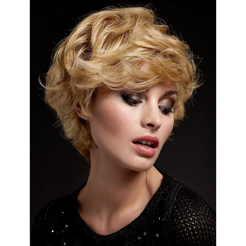 Wonderful Blonde Short Wavy With Bangs New Design Wigs