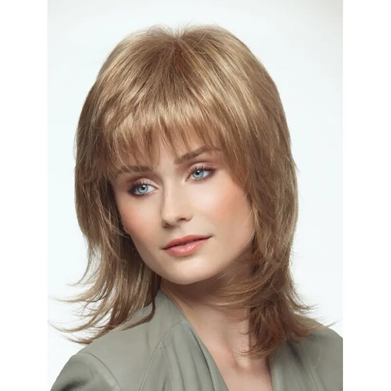 Blonde Straight Synthetic Affordable Medium Wigs