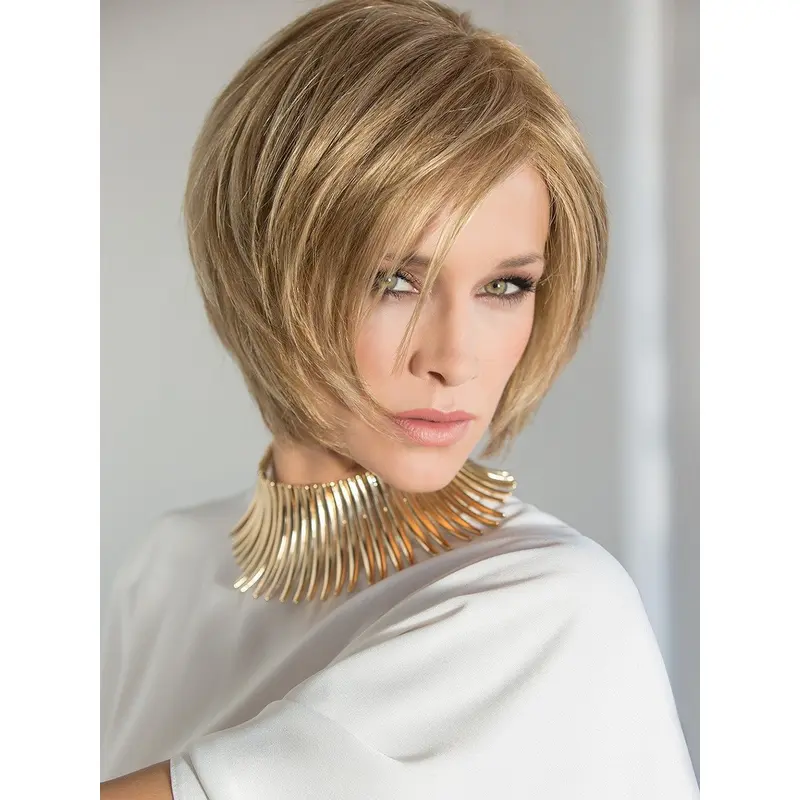 Chin Length Straight Blonde Layered 100% Hand Tied Synthetic Wigs