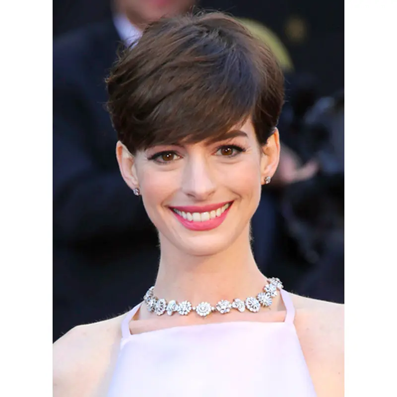 Fashionable Brown Straight Cropped Anne Hathaway Wigs