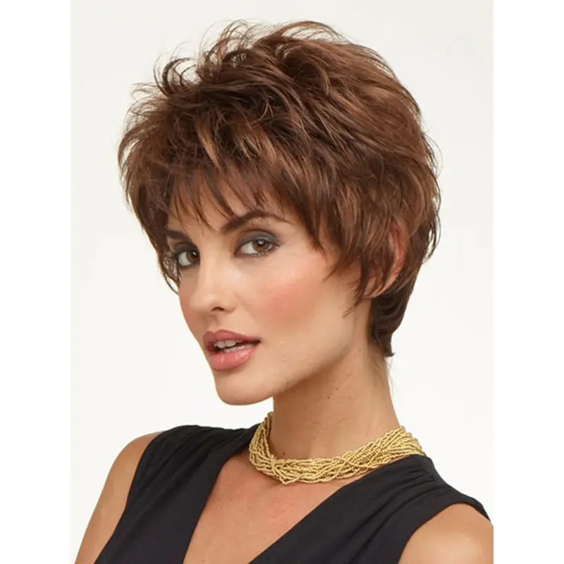 Modern Brown Wavy Cropped Wigs For Cancer