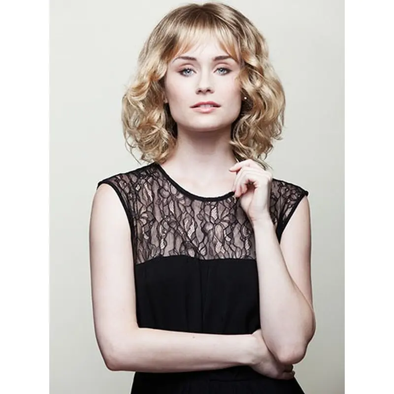 10" Curly Blonde With Bangs Medium Wigs