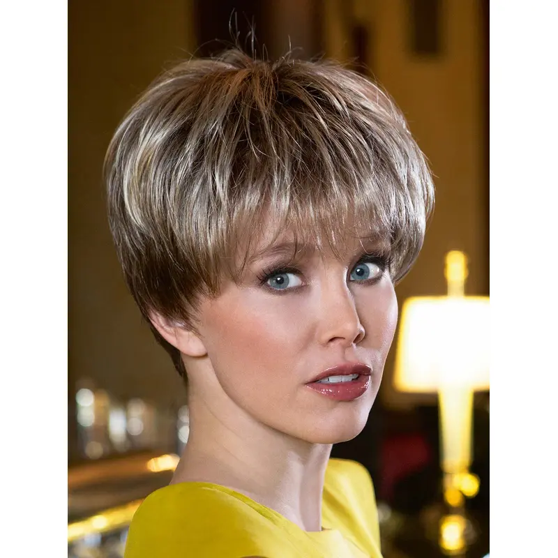 Convenient Brown Straight Cropped Synthetic Wigs