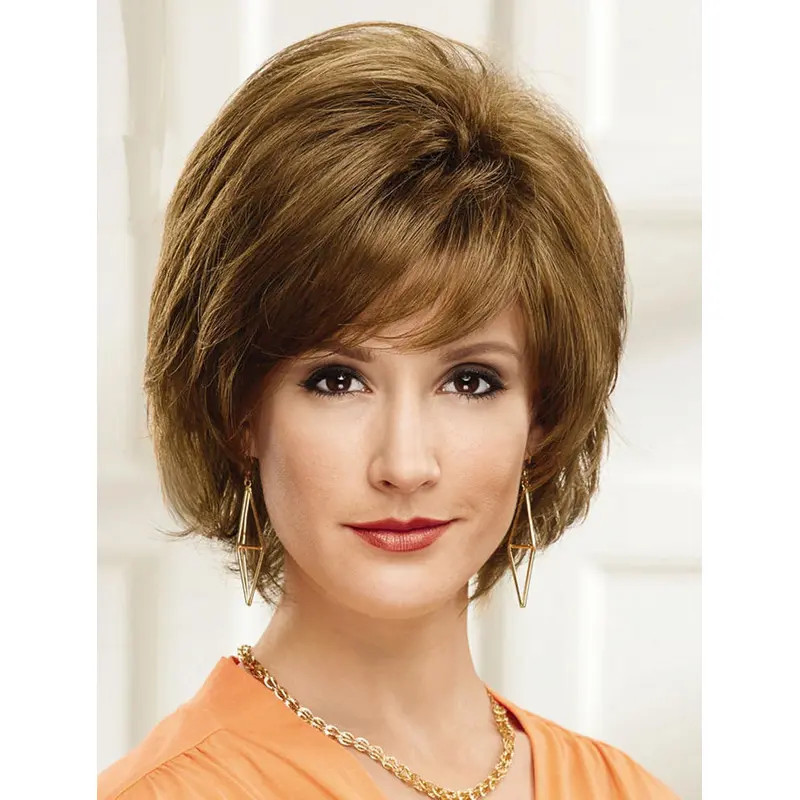 Fabulous Chin Length Straight Brown With Bangs New Design Wigs