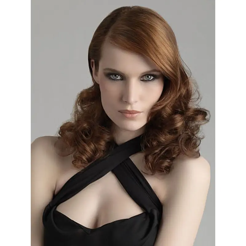 Brown Curly Synthetic Sleek Medium Wigs