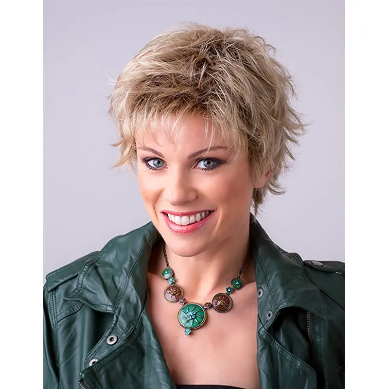 Straight Blonde Boycuts 6" Monofilament Synthetic Short Ladies Wigs