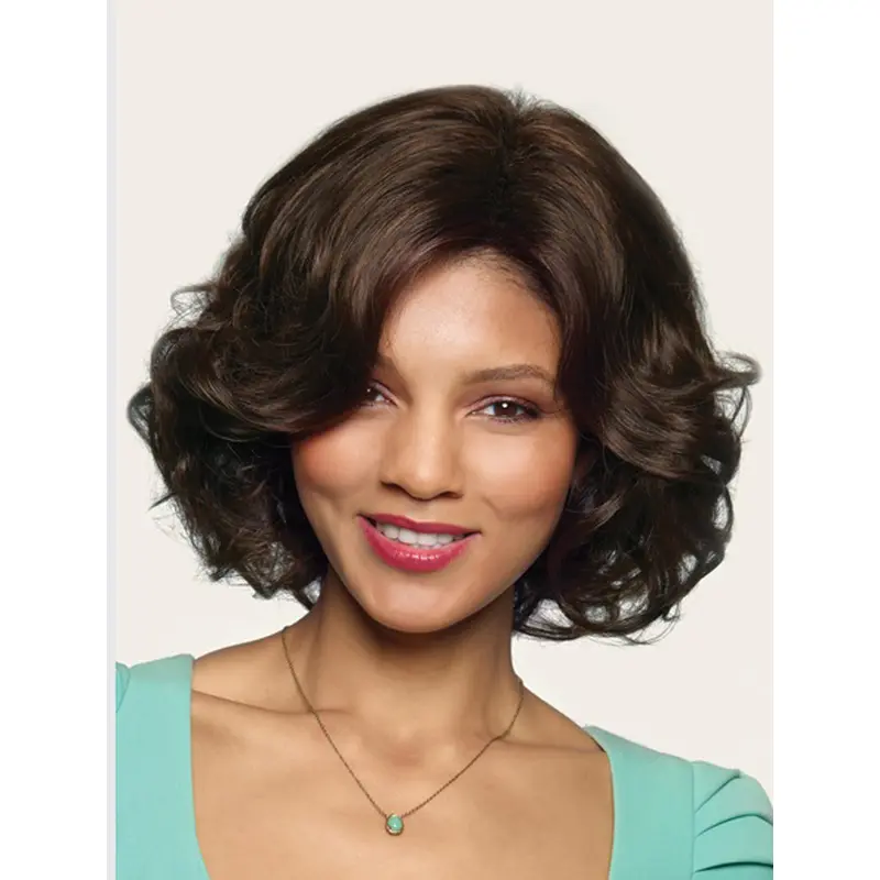 Pleasing Brown Wavy Chin Length Synthetic Wigs
