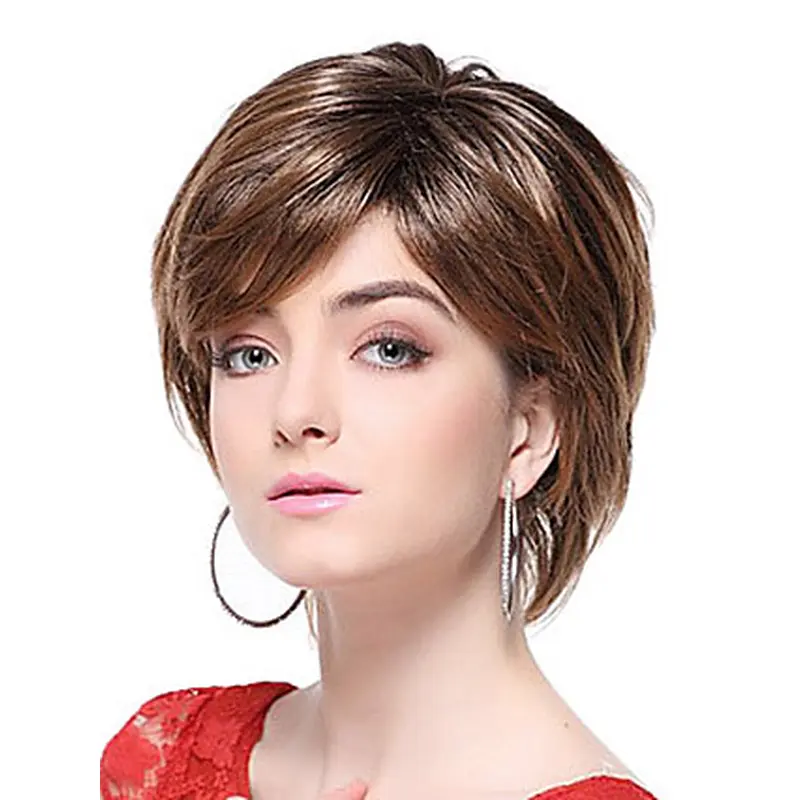 Popular Brown Straight Chin Length Wigs For Cancer