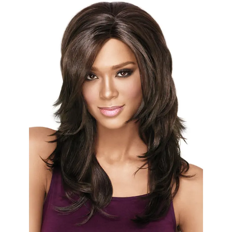 Brown Layered Wavy Faddish African American Wigs