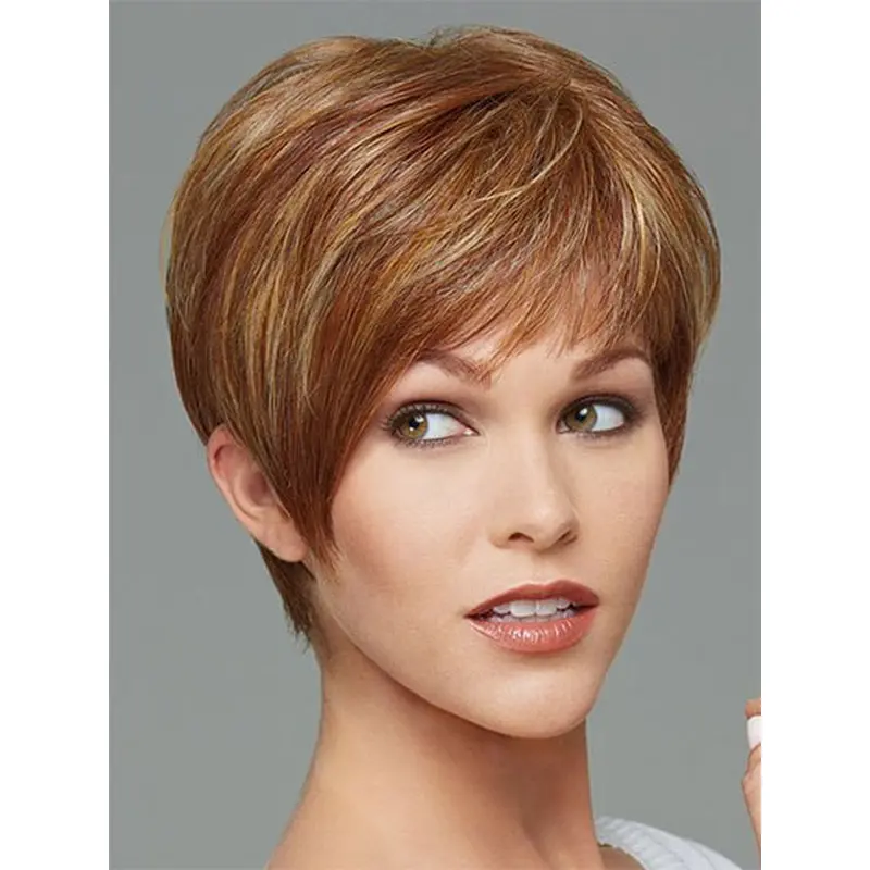 Comfortable Brown Straight Cropped Synthetic Wigs